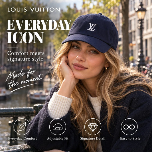 Louis Vuitton Embroidered Baseball Cap worn in a premium lifestyle setting