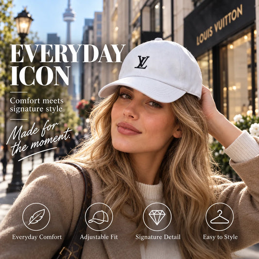 Louis Vuitton Embroidered Baseball Cap worn in a premium lifestyle setting